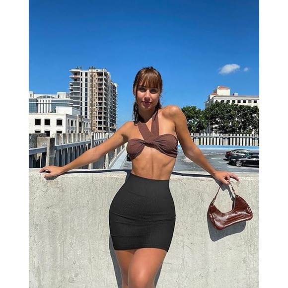 OQQ Women's 2 Piece Skirts Stretchy Ribbed Casual High Waist Mini Skirt - Picture 1 of 5